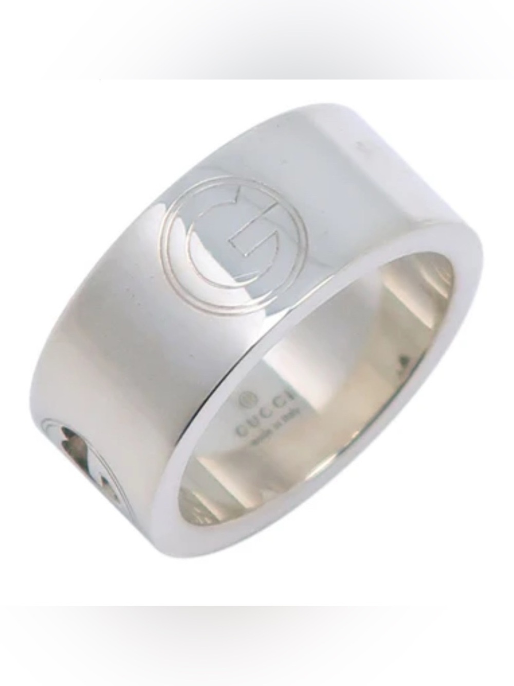 Authentic Gucci Silver Logo Cutout Size 6.5 Band Ring
